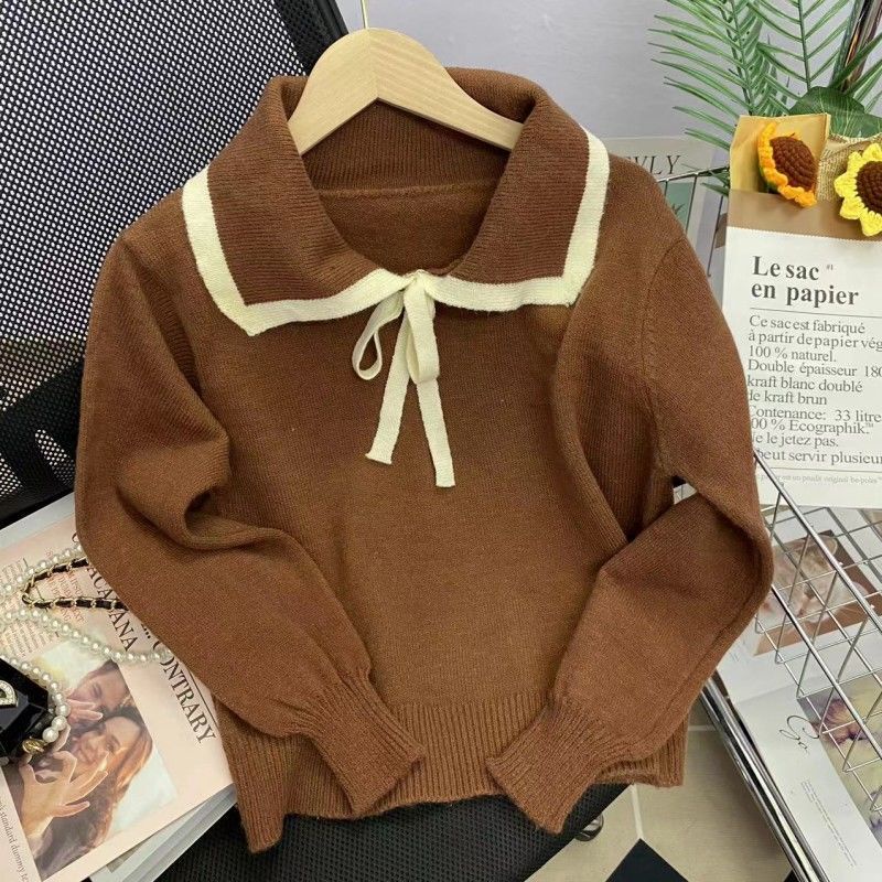 Áo Sweater Dệt Kim Tay Dài Màu Sắc Tương Phản Phong Cách Hàn Quốc Thời Trang Mùa Thu Cho Nữ