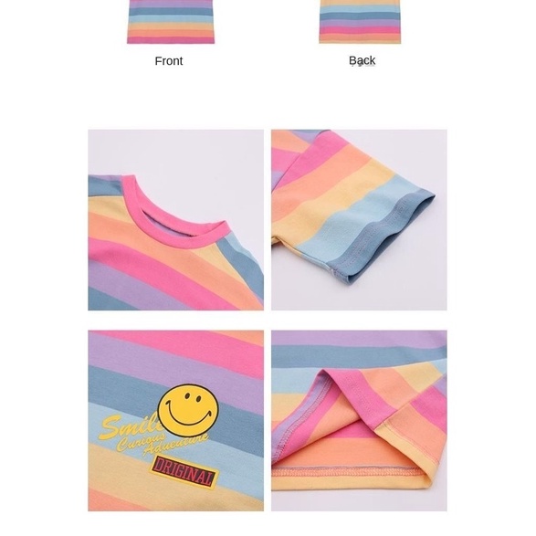 Đầm thun cotton xinh xắn tay ngắn màu cầu vồng dành cho bé gái