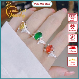 Nhẫn Bạc Nữ 🍁FREESHIP🍁 Nhẫn Hồ Ly Bạc Kết Hợp Đá Phong Thủy Đẹp Mang Lại May Mắn, Tài Lộc