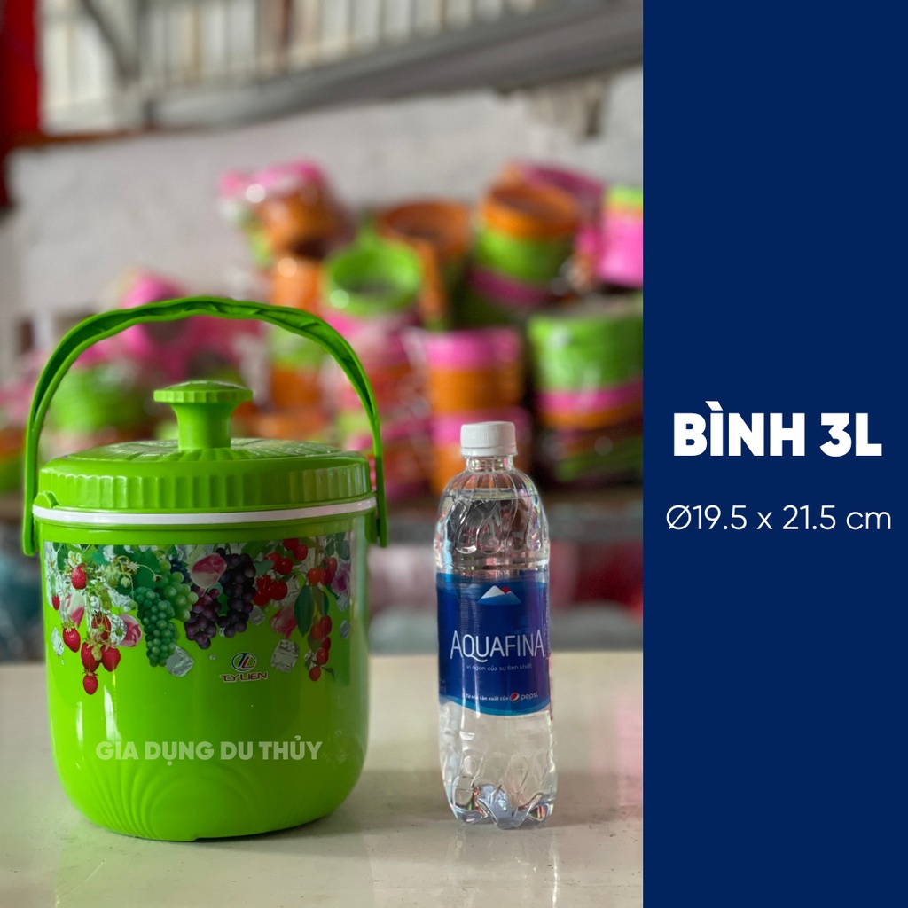 Bình đựng nước đá tròn Tý Liên có quai xách size nhỏ 1L, 3L, 5L giữ lạnh 24h nhựa chính phẩm an toàn thương hiệu Tý Liên