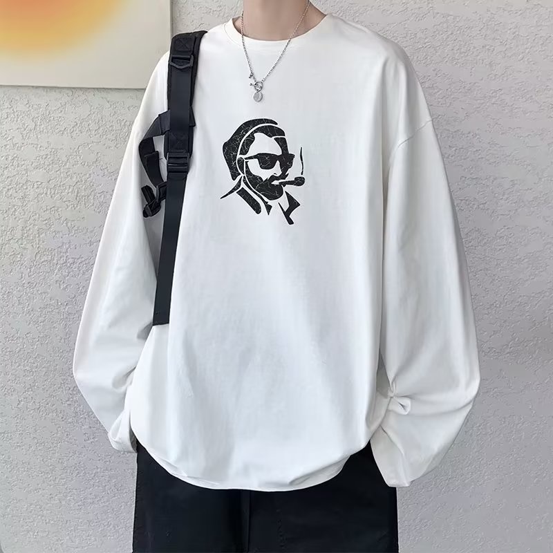 Áo Thun Tay Dài Cổ Tròn Dáng Rộng In Họa Tiết Hoạt Hình Phong Cách Hàn Quốc Thời Trang Cho Nam size M-5XL