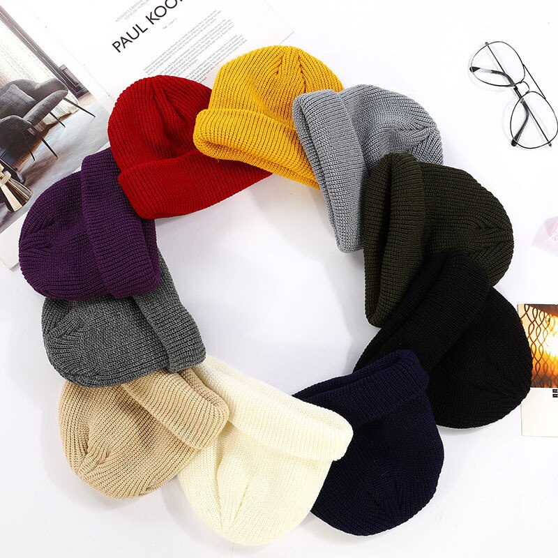 Mũ Len Beanie Không Vành Màu Trơn Giữ Ấm Mùa Đông Dành Cho Nam Nữ