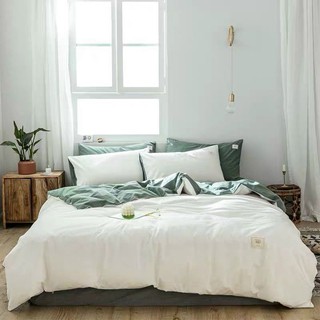 Bộ Chăn Ga Gối Cotton Tici Trắng Phối Màu Bộ Đội
