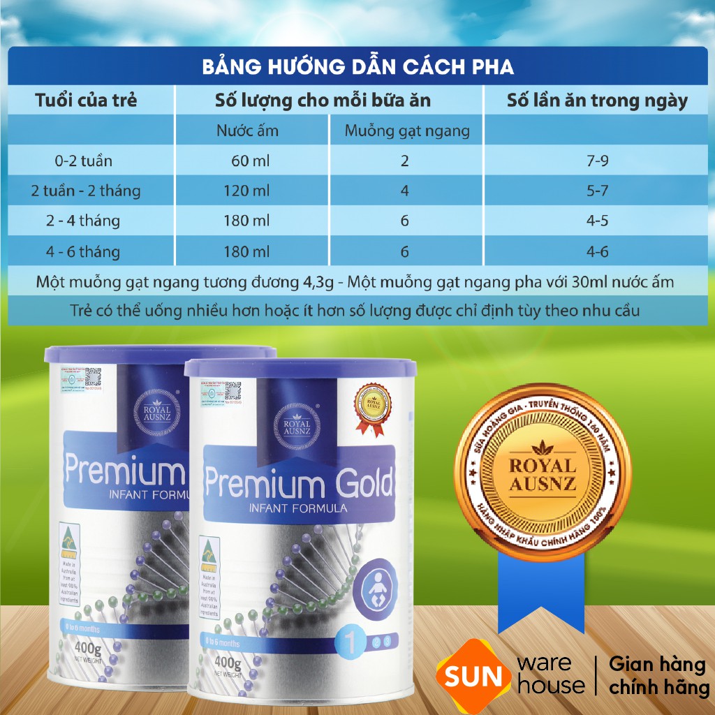 Sữa Bột Hoàng Gia Úc Premium Gold  Số 1 Bổ Sung Vitamin, Khoáng Chất Cho Trẻ ROYAL AUSNZ (400g-900g)