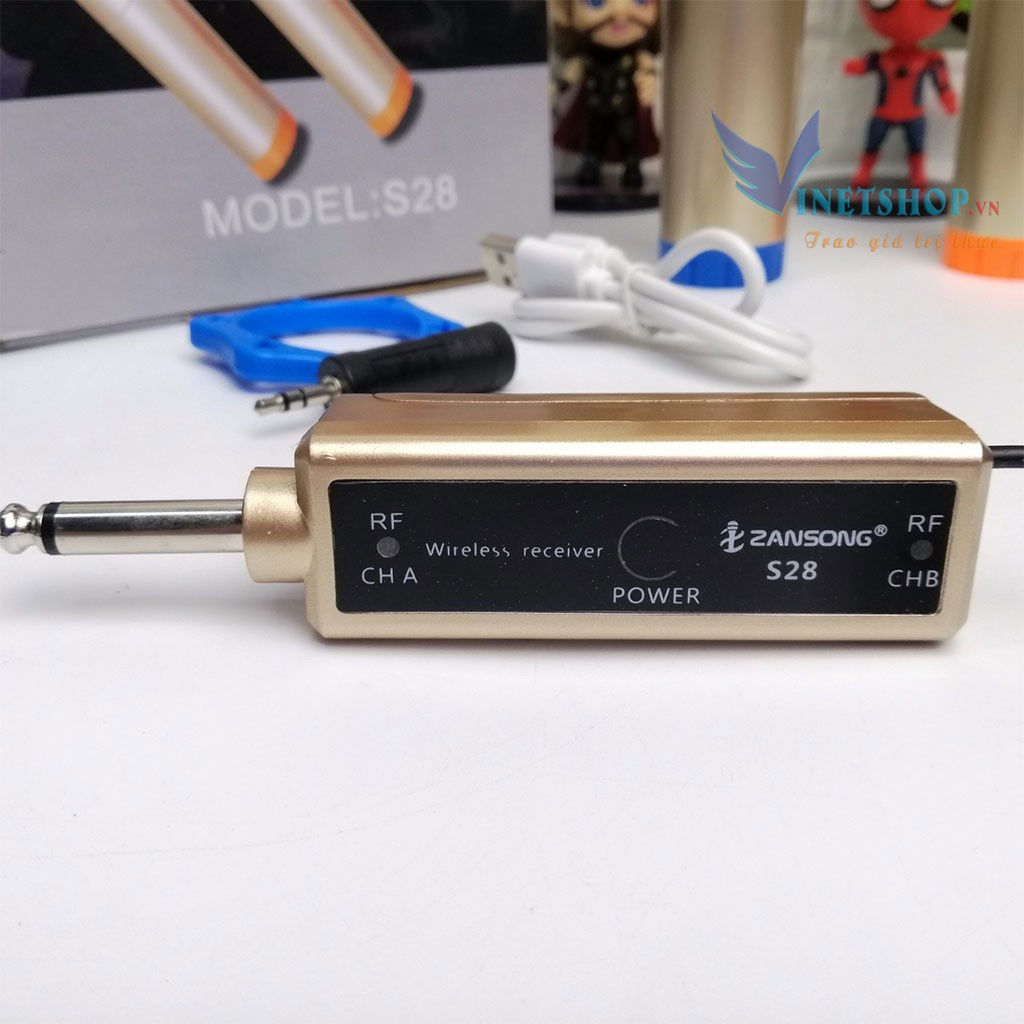 Bộ 2 micro karaoke không dây Zansong S28 kết nối uhf cho loa kéo - Hỗ trợ các thiết bị có jack cắm 3.5mm và 6.5mm