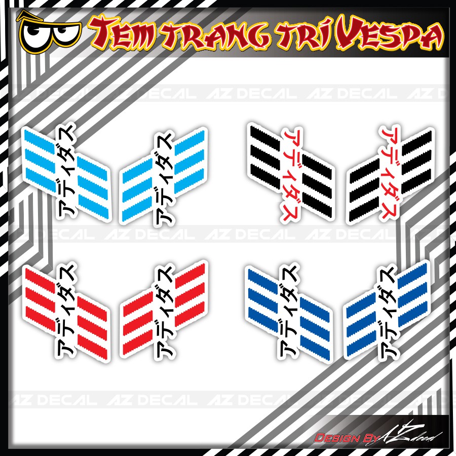 Tem Xe Vespa Sprint/Primavera/GTS/LX Adidas Japan | VP16 | Tem Rời Xe Vespa Chất Liệu Decal PVC Cao Cấp