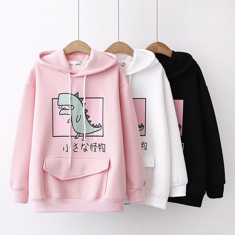 Áo khoát Hoodie chất liệu nỉ, có túi khủng long, họa tiết phong cách Nhật cực dễ thương, Mua Ngay