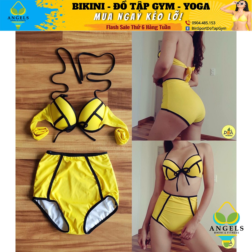 Bikini,Bộ Đồ Bơi Hai Mảnh Vàng Viền Đen Sexy Mặc Đi Biển BHV017 | BigBuy360 - bigbuy360.vn