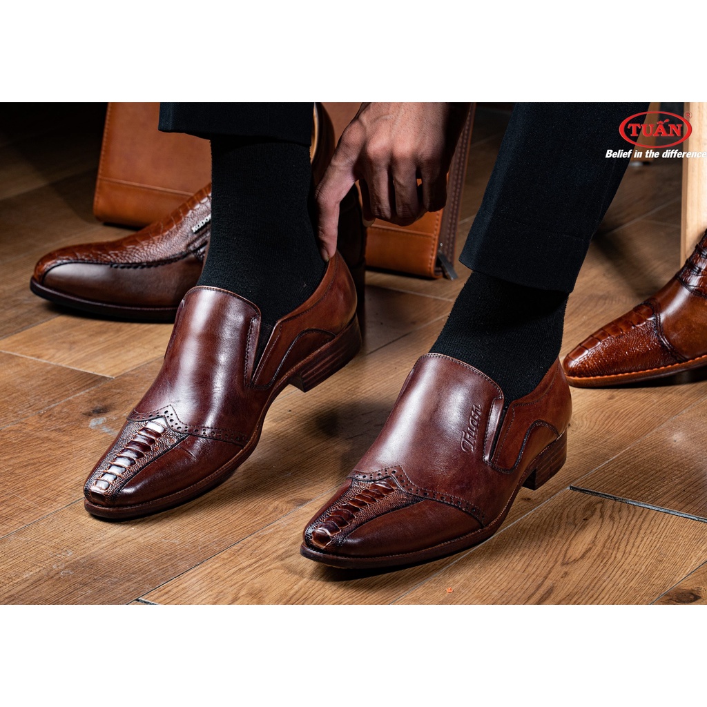 Giày nam cao cấp da Đà Điểu đế DA khâu thủ công Handmade thương hiệu Tuấn GXHU-47L