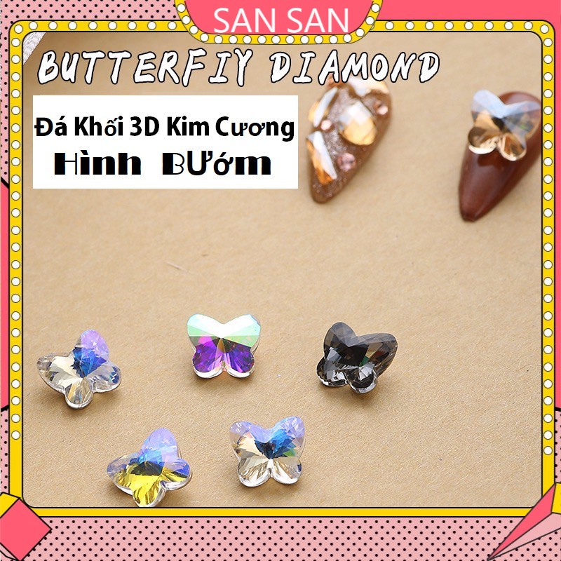 Đá khối 3D kim cương hình bướm trang trí móng