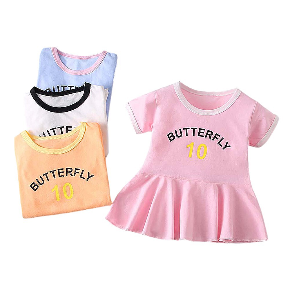 Đầm Tay Ngắn Hoạ Tiết Chữ In Thoải Mái Cho Bé Gái