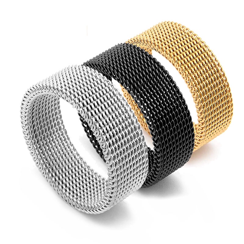Nhẫn Cặp Thép Titan Không Gỉ Dạng Lưới 8mm