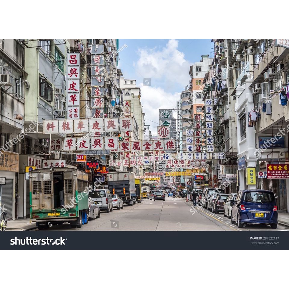 Tranh lụa 3D Góc Phố Hongkong trung quốc về đêm siêu thực