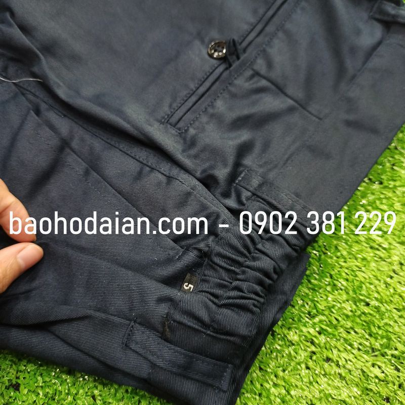 Quần áo bảo hộ lao động vải kaki 31 màu xanh đen phối ghi tím - M18