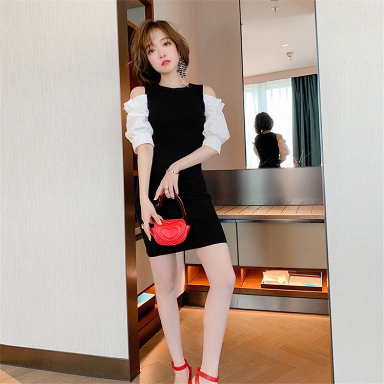 Đầm Nữ Khoét Vai Phối Màu Đen Trắng, Váy Nữ Dáng Ngắn ôm body sang chảnh tôn dáng  Hàn Quốc | WebRaoVat - webraovat.net.vn