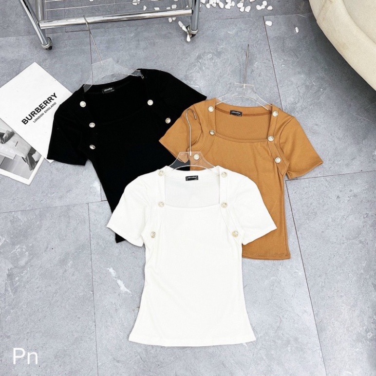 Áo kiểu nữ chất zip cao cấp cổ vuông đính khuy sang chảnh cá tính A582 Nội y xanh chất đẹp giá tốt