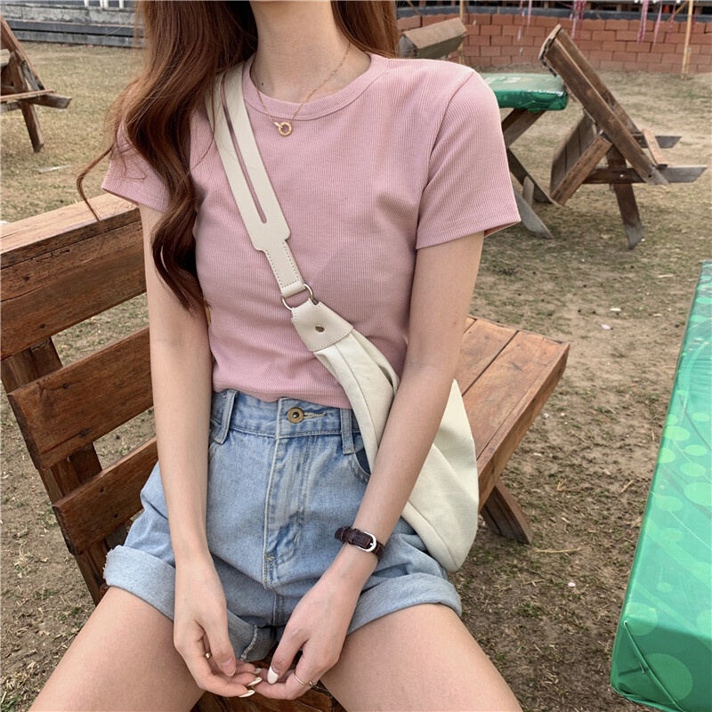 IELGY Áo Thun Tay Ngắn Mỏng Và Đơn Giản Thời Trang Mùa Hè Hàn Quốc Mới Dành Cho Bạn Nữ