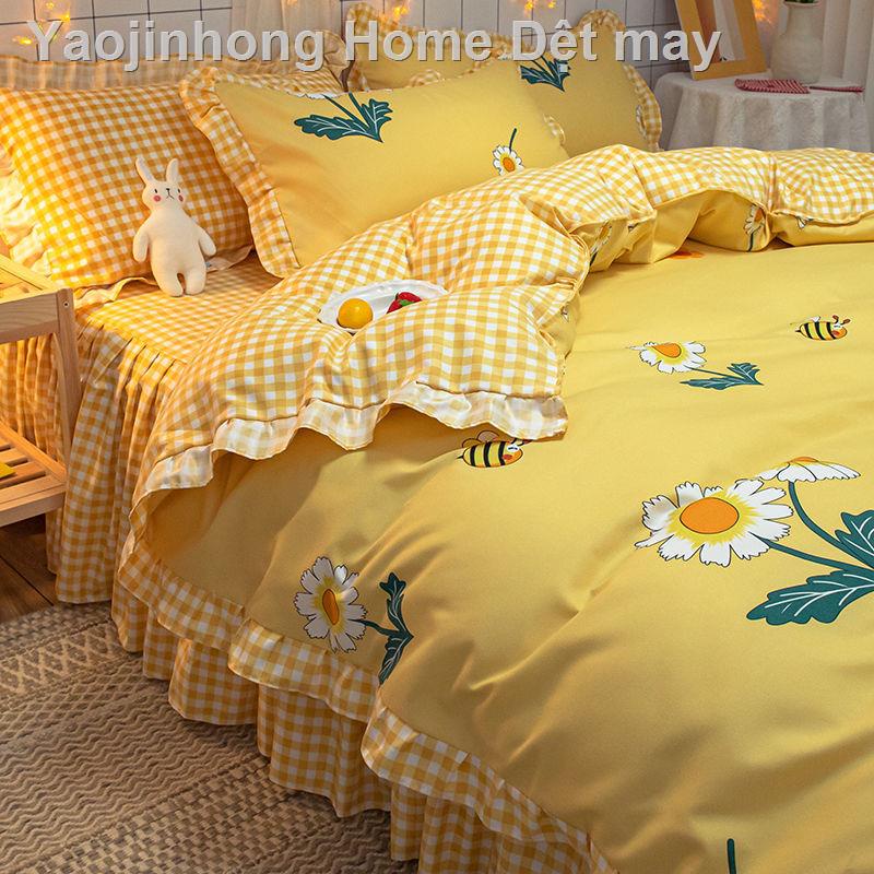 ✗☜Net người nổi tiếng váy ngủ bốn mảnh Bộ đồ giường ba mảnh phong cách công chúa Hàn Quốc dày thân thiện với làn da