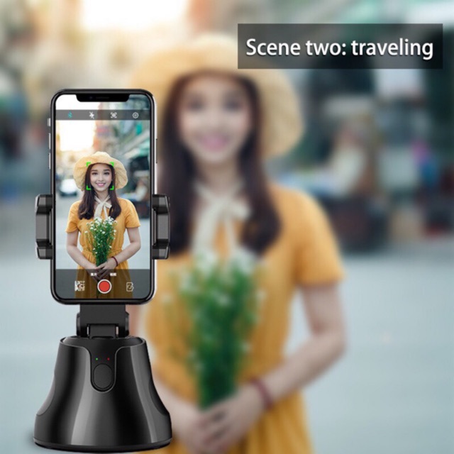 Giá đỡ điện thoại chụp ảnh quay phim TỰ ĐỘNG xoay 360 độ Selfie ( Hỗ trợ phần mềm iOs 10 vs Android 8.1)