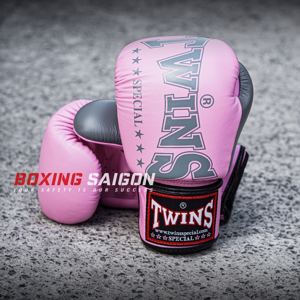 Găng tay boxing Twins Bgvl3-2TA Velcro - Hồng xám