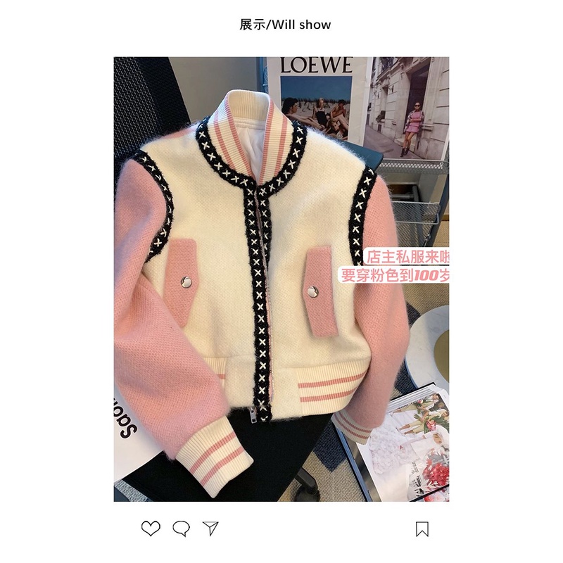 Áo Khoác Bóng Chày Dáng Ngắn Phối Màu Sắc Tương Phản Thời Trang Xuân Thu 2022 Cá Tính Cho Nữ