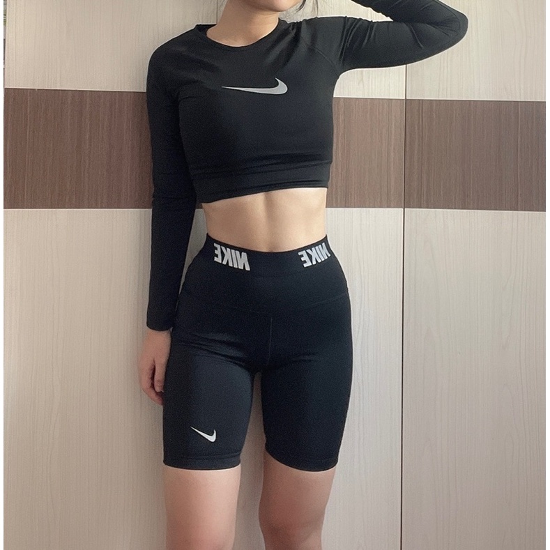 Áo croptop nữ ôm body tập gym yoga tay dài fit dáng