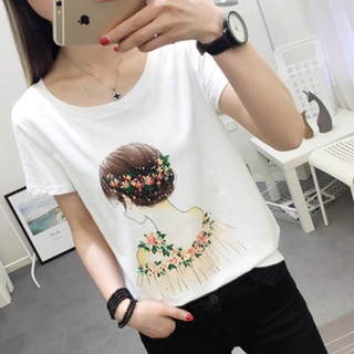 Áo thun nữ in hình cô gái hoa dlx