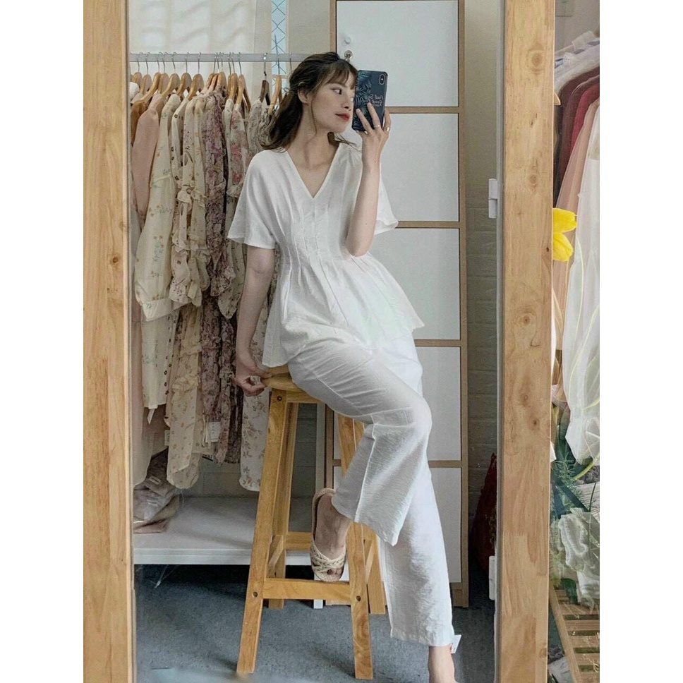 SET ÁO PEPLUM CỔ V CHÍT EO + QUẦN SUÔNG