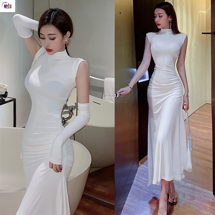 Set Áo Cổ Đứng Không Tay + Chân Váy Đuôi Cá Dài Qua Gối Thời Trang Cho Nữ