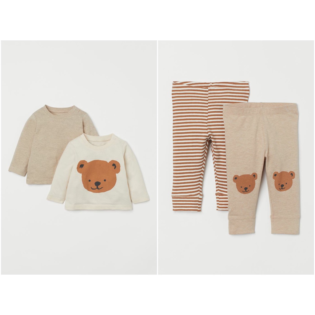 Set 2 áo dài tay gấu/ 2 quần HM H&amp;M size 9-12 tháng_hàng chính hãng authentic