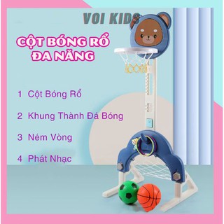 Cột Bóng Rổ Kèm Khung Thành Đá Bóng - Có Phát Nhạc, Ném Vòng - Kèm 2 bóng + 4 vóng ném màu sắc