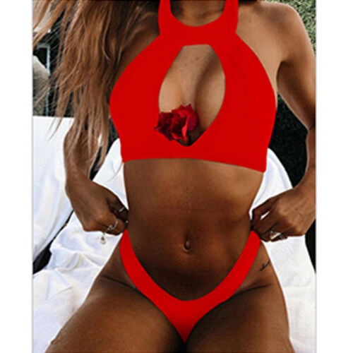 Bikini cổ cao màu trơn gợi cảm hợp thời trang