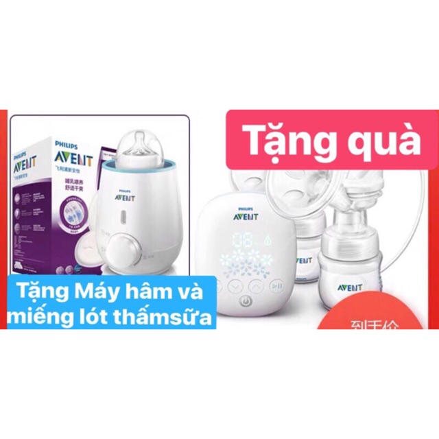 Máy hút sữa avent tặng máy hâm sữa avent và 100 miếng lót thấm sữa avent