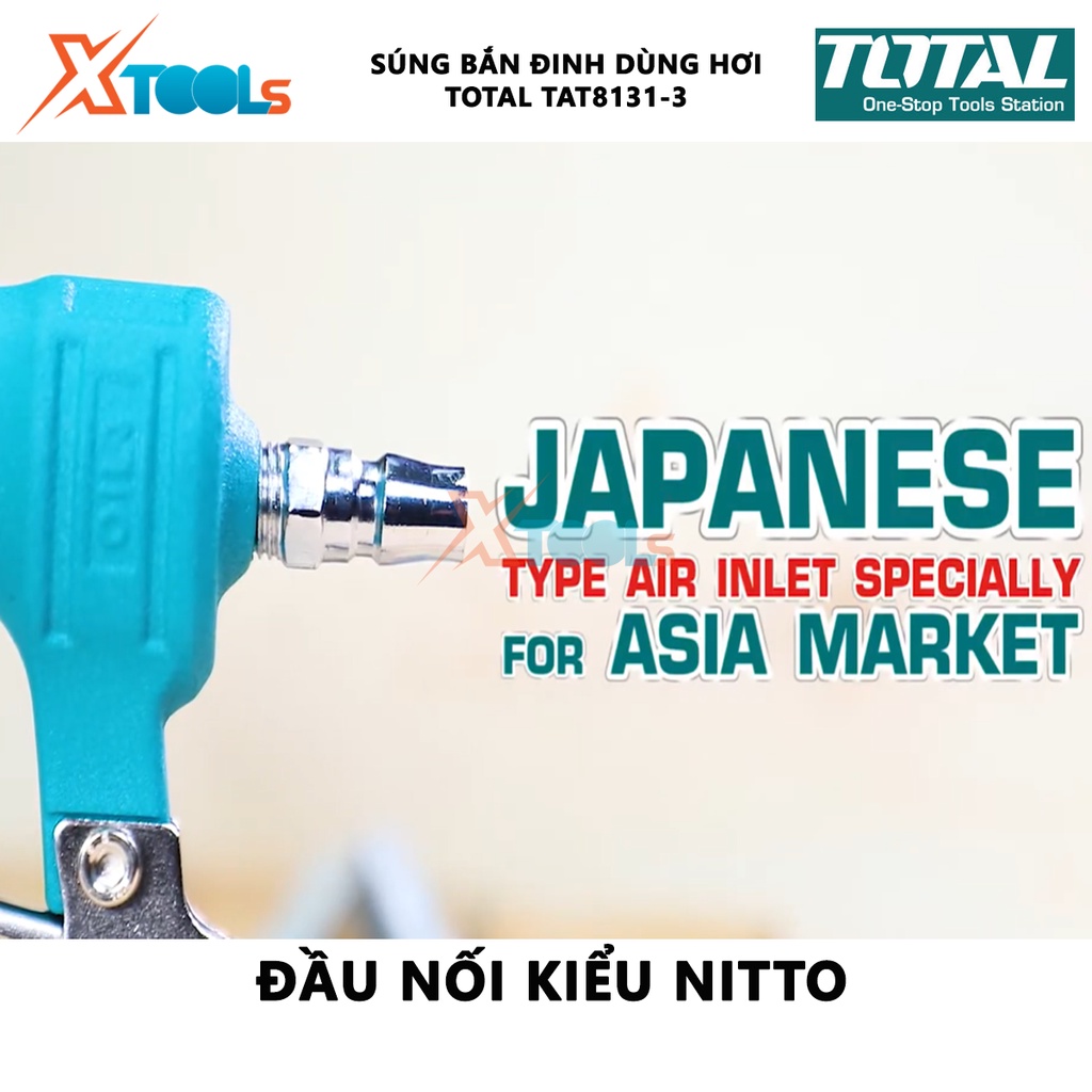Súng bắn đinh U dùng hơi TOTAL TAT8131-3 | máy bắn đinh kích thước ghim 6-13mm, mũ ghim 11,2mm, áp suất hoạt động: 0,4-0