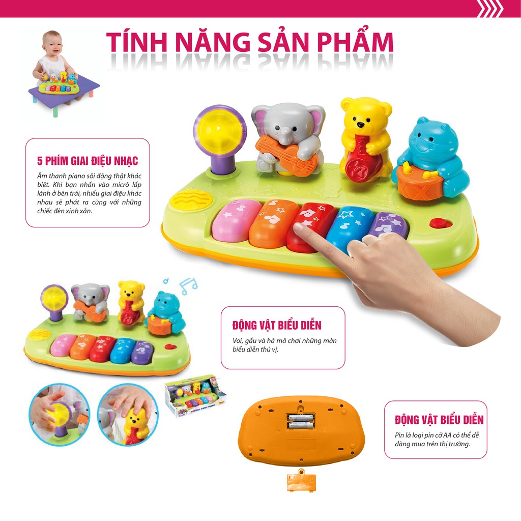 FREE SHIP !!! Đồ chơi phát nhạc đàn Piano mini động vật hoang dã Winfun 2012