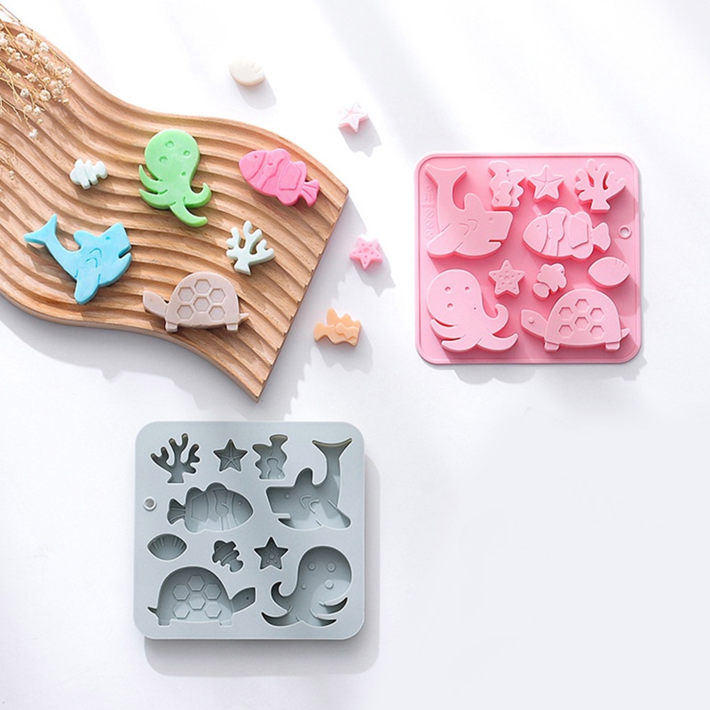 Aoto Khuôn 10 Ngăn Làm Bánh / Xà Phòng / Sô Cô La Hình Sinh Vật Biển DIY