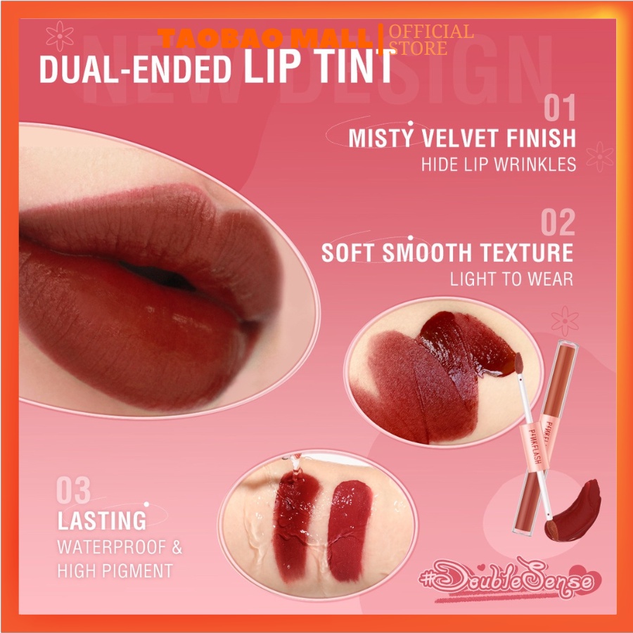 Son kem tint lì PINKFLASH sắc tố cao lâu trôi 2 đầu chất son mờ và nhung tạo hiệu ứng kép cho môi 30g