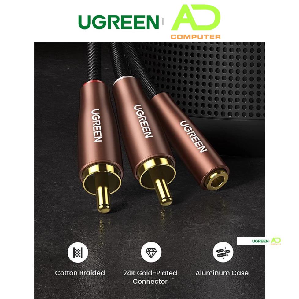 Cáp chuyển âm thanh jack 3.5mm cái sang 2 đầu RCA đực UGREEN AV111 AV198