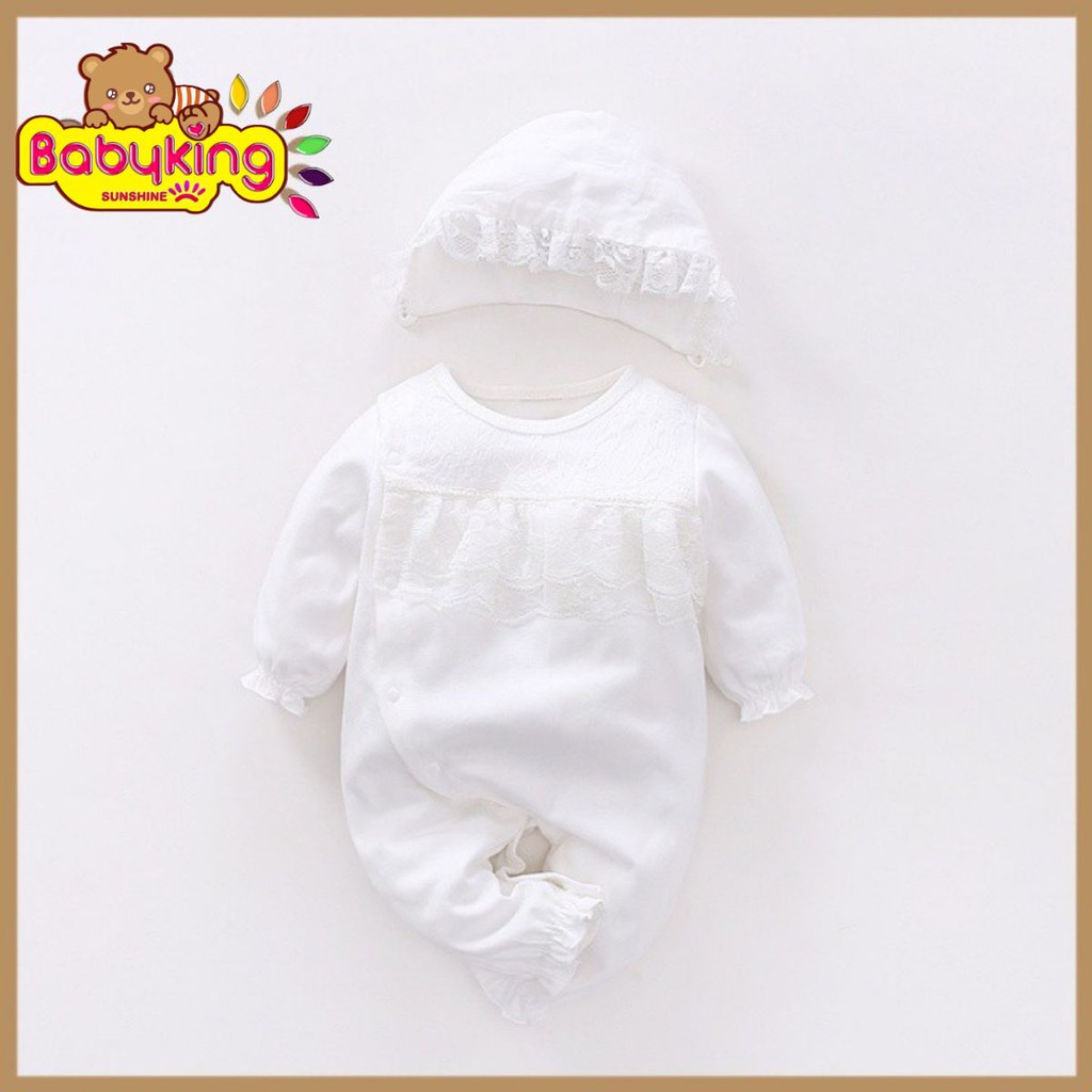 BodySuit,áo liền quần dễ thương dài tay cho bé gái màu trắng cá tính (348),cotton 100%, thương hiệu Aiueo Nhật Bản.