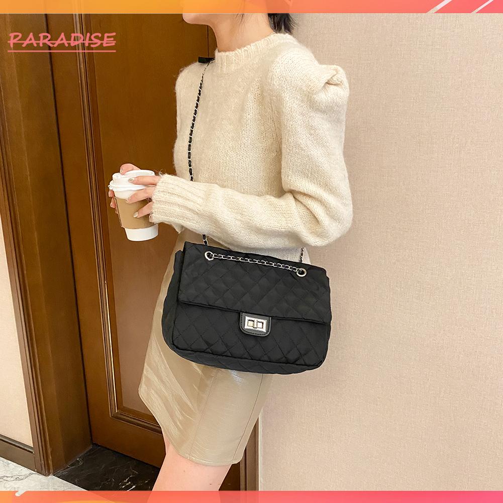Túi tote đeo vai bằng nylon họa tiết kẻ sọc thời trang nữ