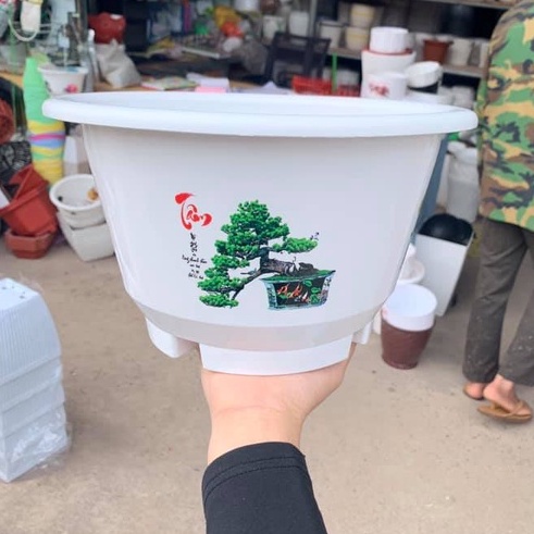 (27x16cm) Chậu nhựa tròn loe có chân in họa tiết hoa 3D siêu đẹp, dày dặn, bộ bền cực cao