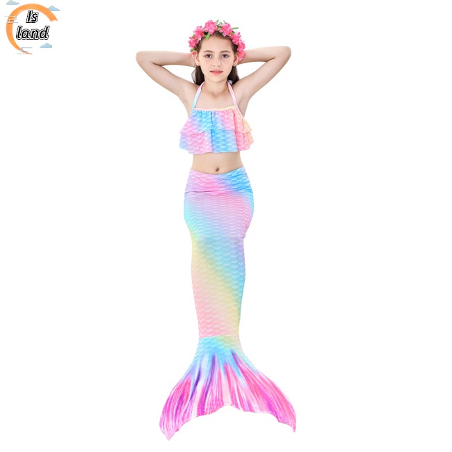 Bộ Đồ Bơi 3 Món Gồm Áo Croptop Hai Dây Và Quần Lót Màu Sắc Gradient Dành Cho Bé Gái 3-12 Tuổi