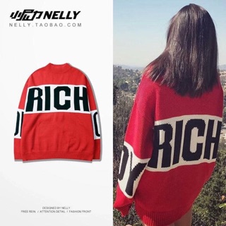 Áo len nữ chữ rich màu đỏ sz M