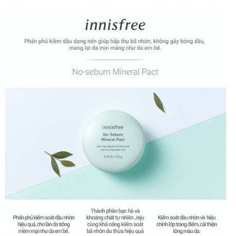 Phấn nén kiềm dầu innisfree No Sebum Mineral Pact 8.5 g | BigBuy360 - bigbuy360.vn