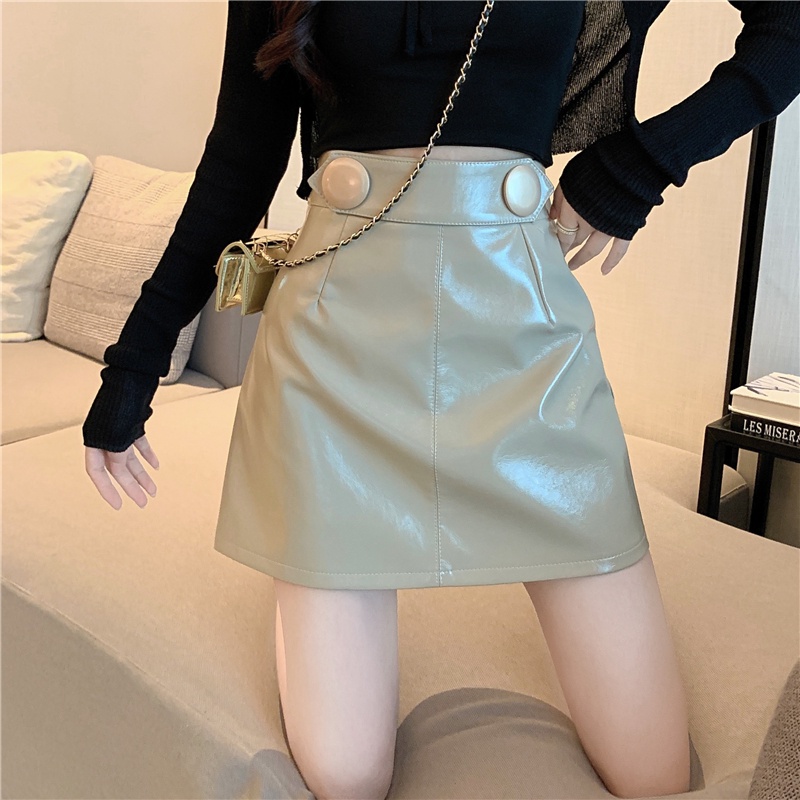 Chân váy da PU lưng cao thời trang mùa thu