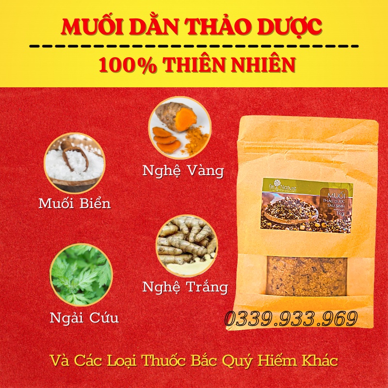 Muối Thảo Dược Giảm Mỡ Bụng Cho Mẹ Sau Sinh I'm Nature 1KG + Tặng Đai Chườm Muối