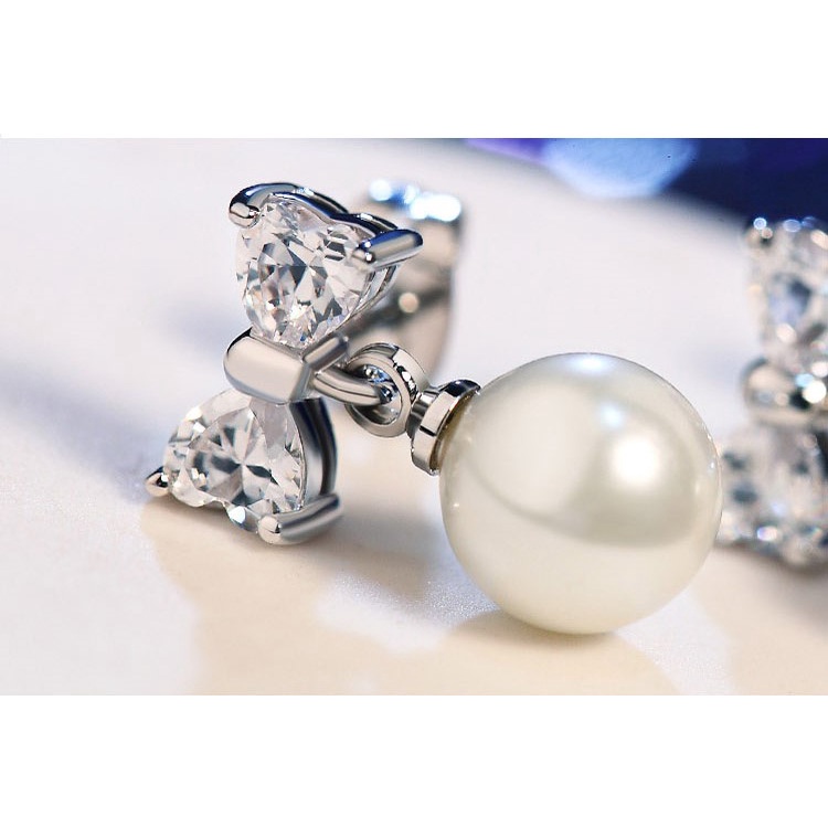 Khuyên tai nơ pha lê Swarovski chất liệu bạc ý 925 CECY 1110