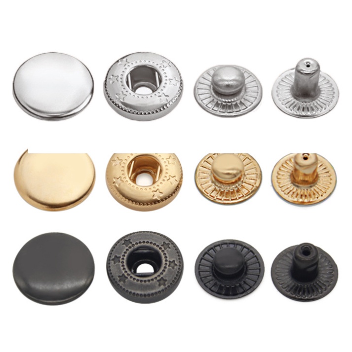 Nút bấm 4 thành phần  Cúc bấm áo khoác Loại 17mm Bằng thau không gỉ Màu bạc, vàng, đồng, đen Phụ liệu may mặc