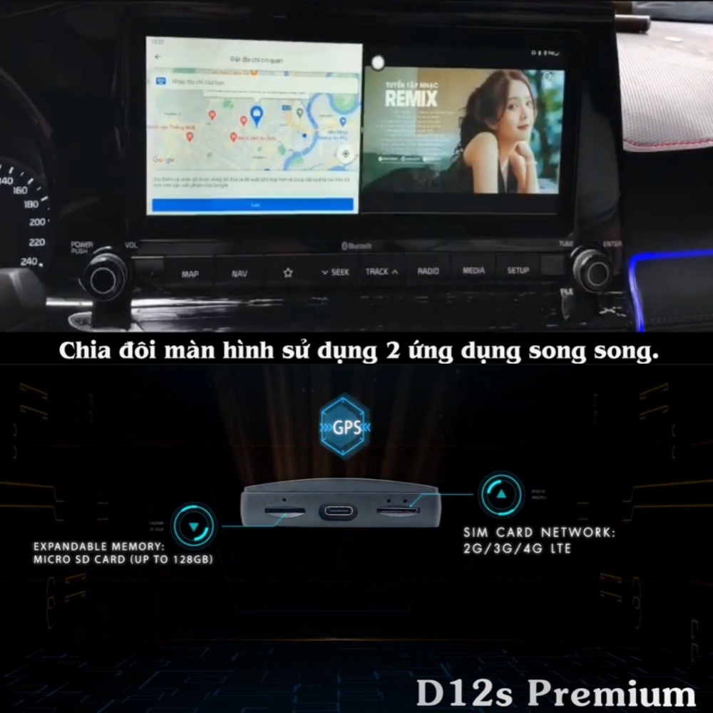 HTD D12s Premium - Android Box Cho ô tô - Ram 4G, Rom 64GB - CPU Snapdragon 8 Core