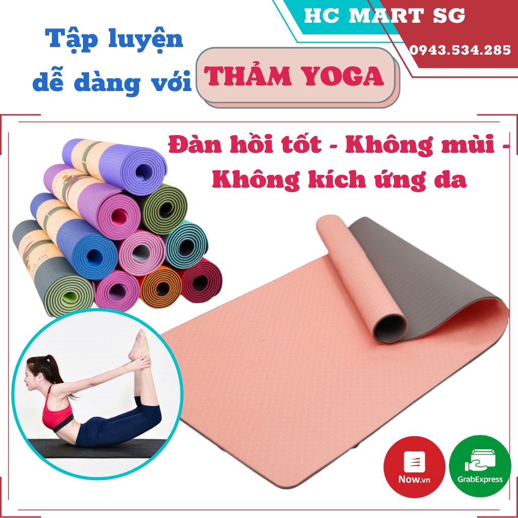 Thảm Yoga loại tốt, Thảm tập gym và yoga TPE 2 lớp đủ màu, thảm tập yoga tpe 2 lớp 6mm cao cấp, chất liệu an toàn